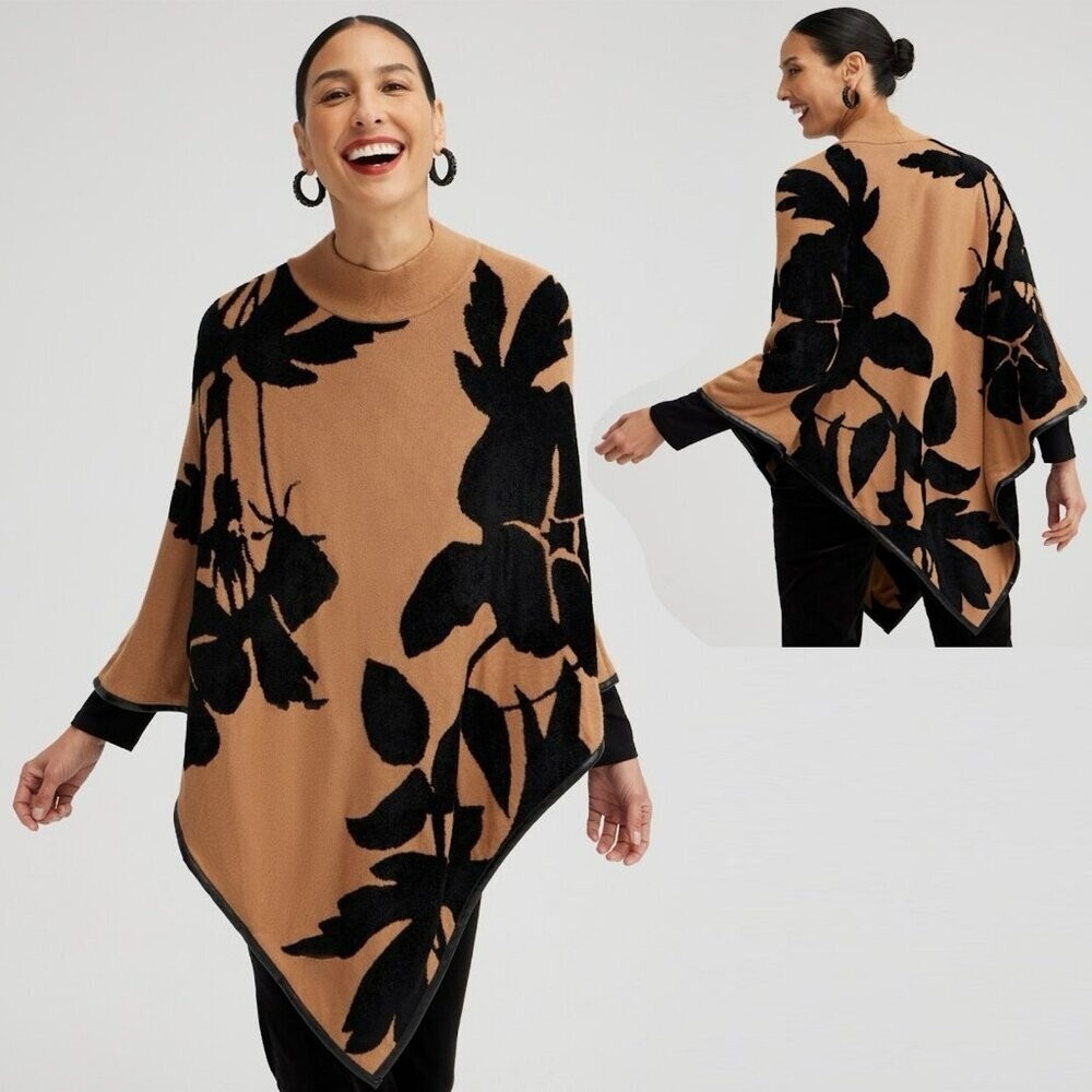 NEW‎ Chico’s Cameo Blooms Triangle Camel Poncho